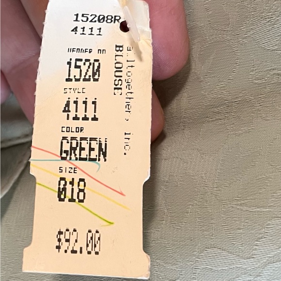 Vintage Philippe Marques Blouse DEADSTOCK Green Button Up Long Sleeves Sz 18 NWT - Picture 6 of 10